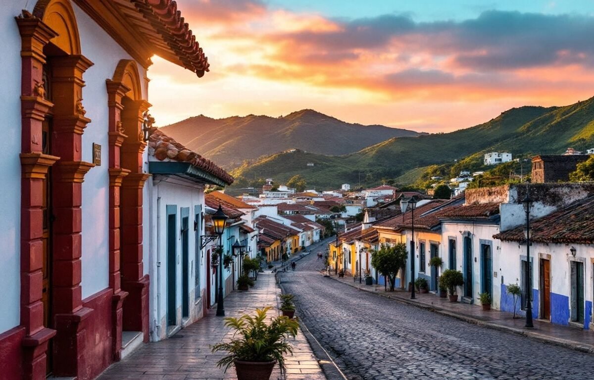 Cidade colonial de Mariana com arquitetura histórica.