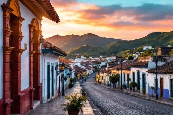 Cidade colonial de Mariana com arquitetura histórica.