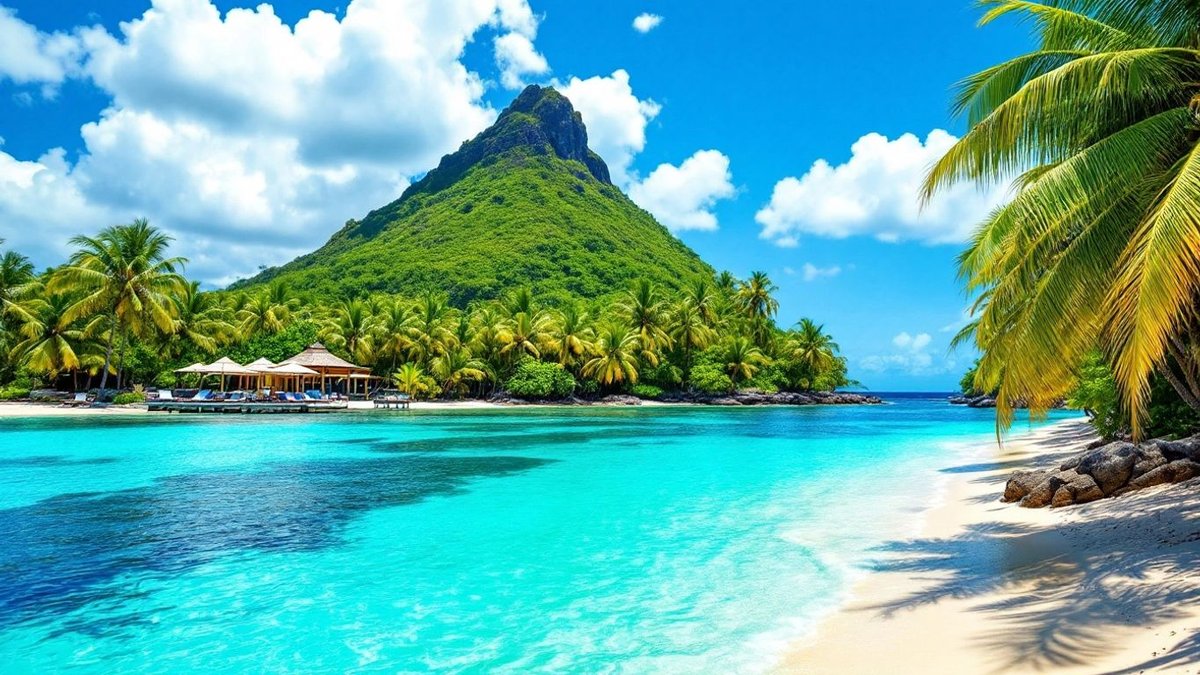 Praia deslumbrante nas Ilhas Maurício com águas cristalinas.