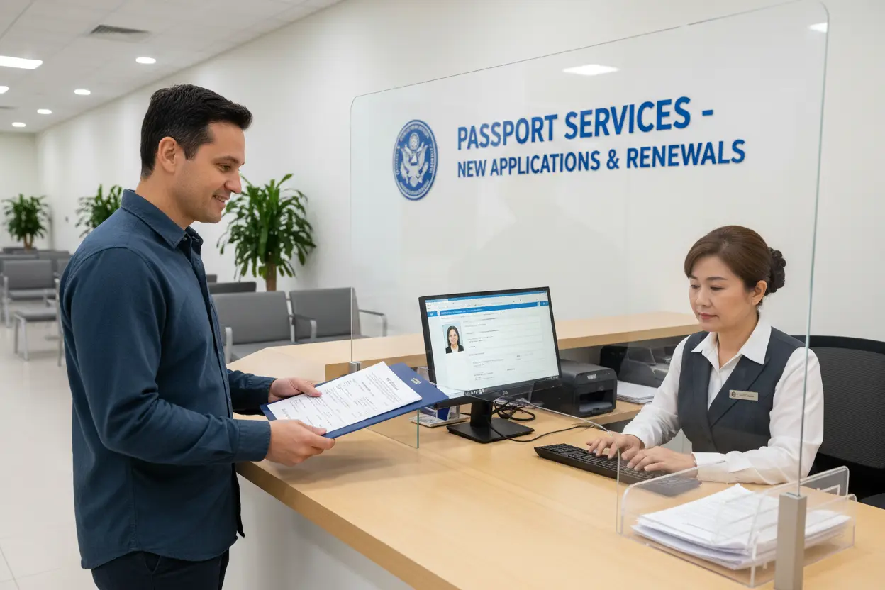 Atendimento para solicitação de passaporte no Brasil