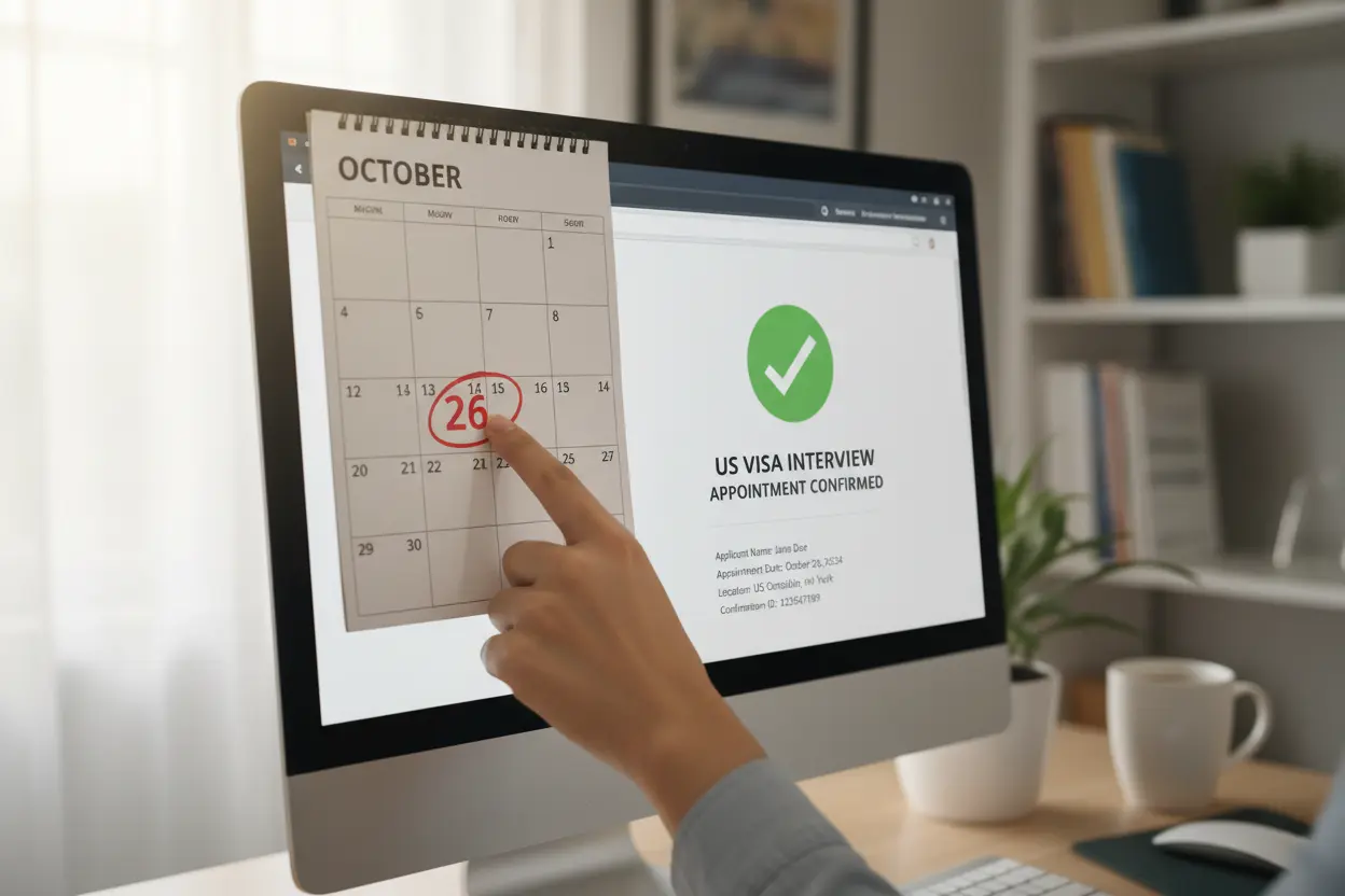 Agendamento da entrevista para o visto americano no calendário.