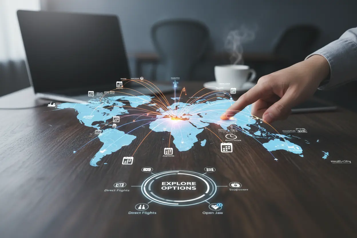 Flexibilidade em Viagens Mapa-múndi com rotas de voo flexíveis