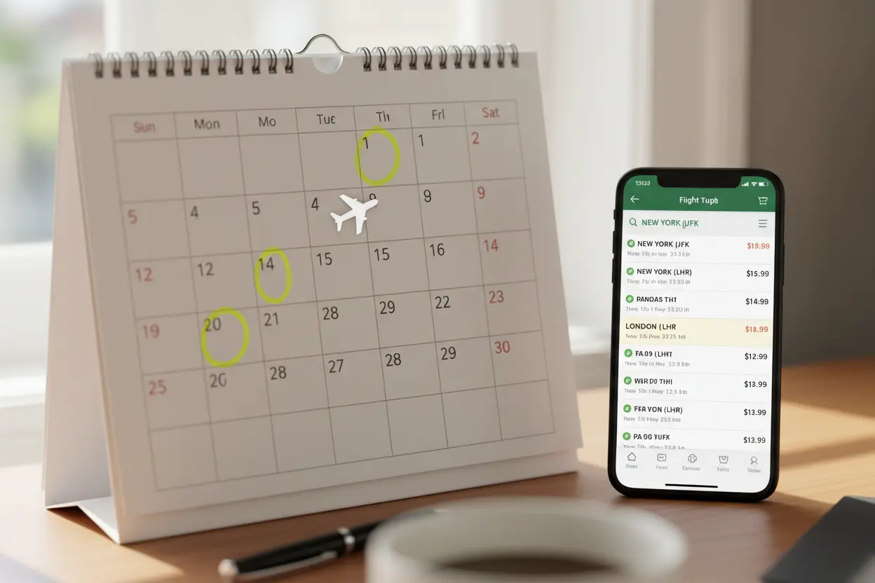 Melhor Época para Voos Calendário com datas destacadas para reservar voos