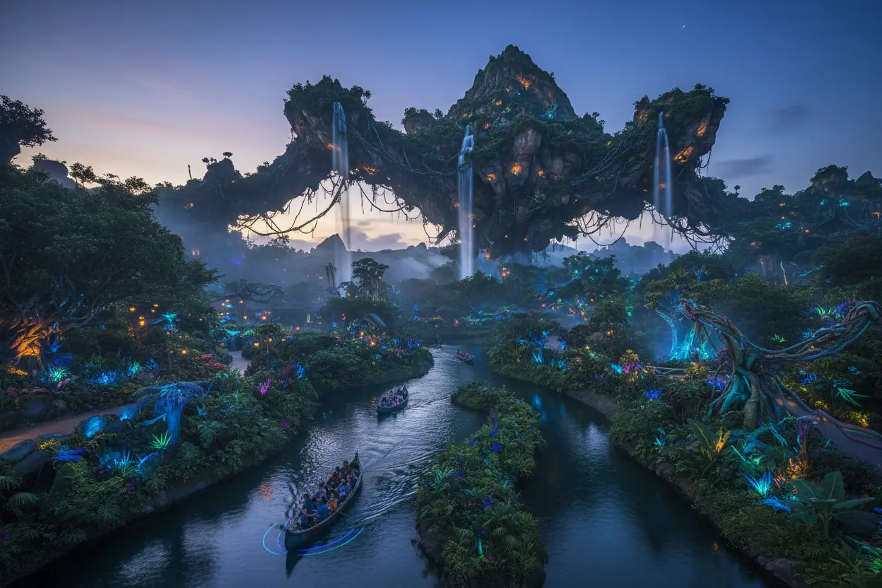 Animal Kingdom Avatar Pandora The World of Avatar no Animal Kingdom, com montanhas flutuantes.