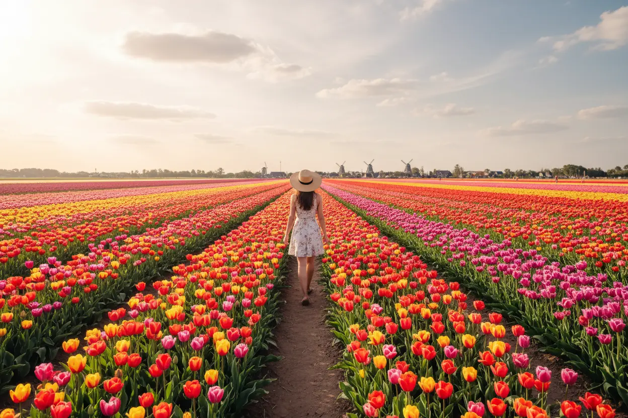 Campos de tulipas coloridos em Holambra, um dos melhores destinos no interior de São Paulo para visitar.