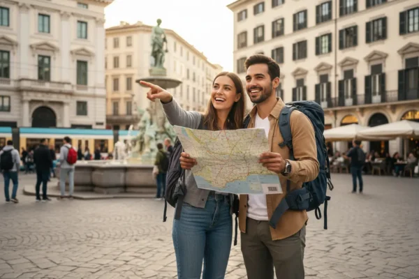Casal viajando com segurança, aplicando como evitar golpes turísticos dicas essenciais.