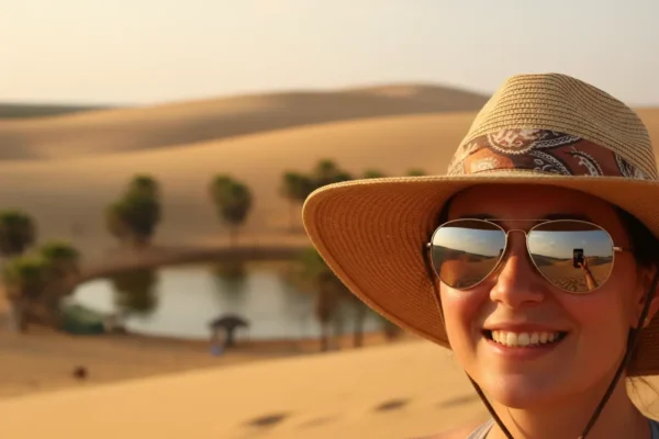 Mulher sorrindo em trilhas no Jalapão