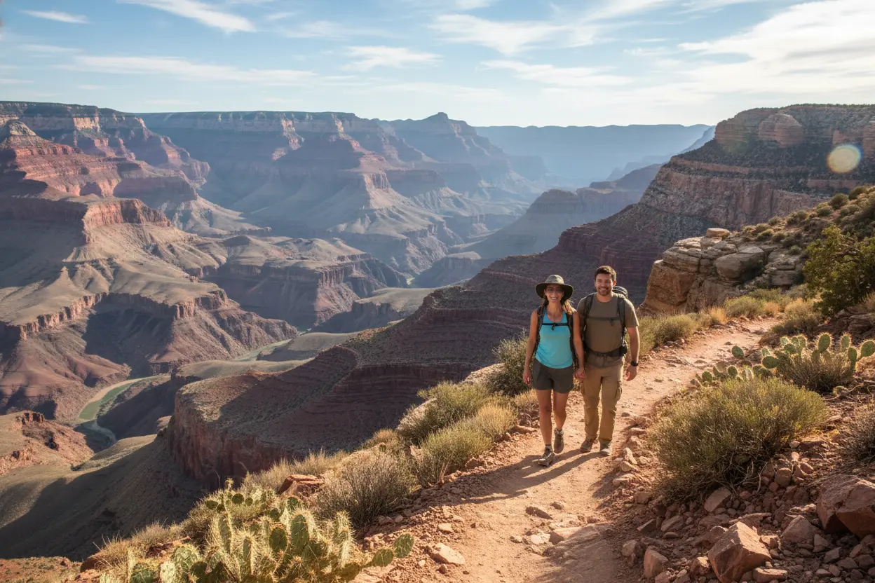 Casal caminhando em trilha no Grand Canyon