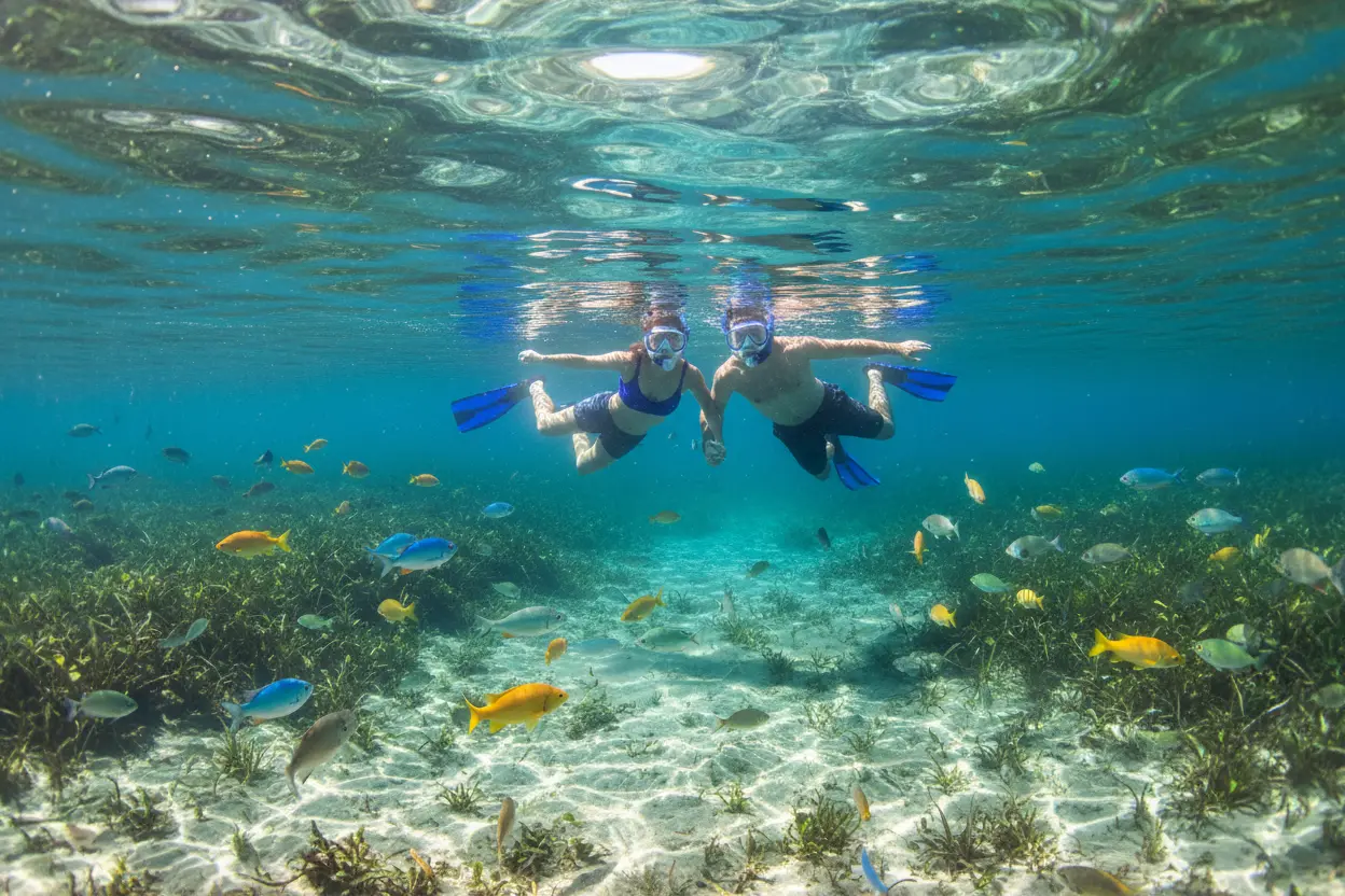 Casal fazendo snorkel em Bonito MS