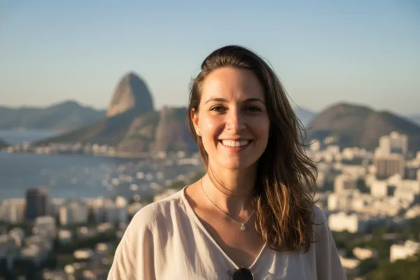 Mulher sorrindo no Rio de Janeiro