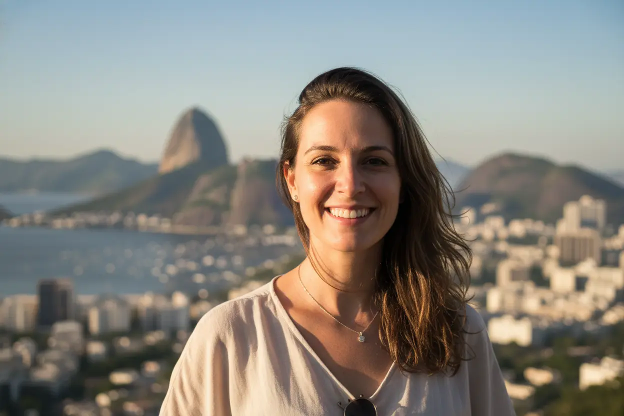 Mulher sorrindo no Rio de Janeiro